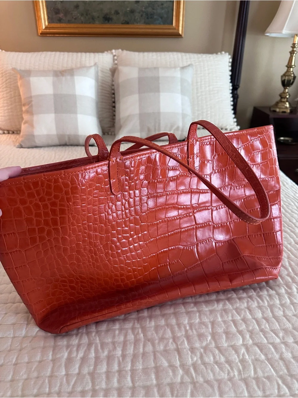 Orange Croc-Embossed Tote Bag - Classic Women's Shoulder Bag